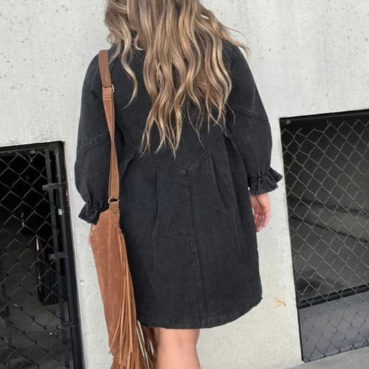 Vintage Loose Lantern Sleeve Shirt Dress