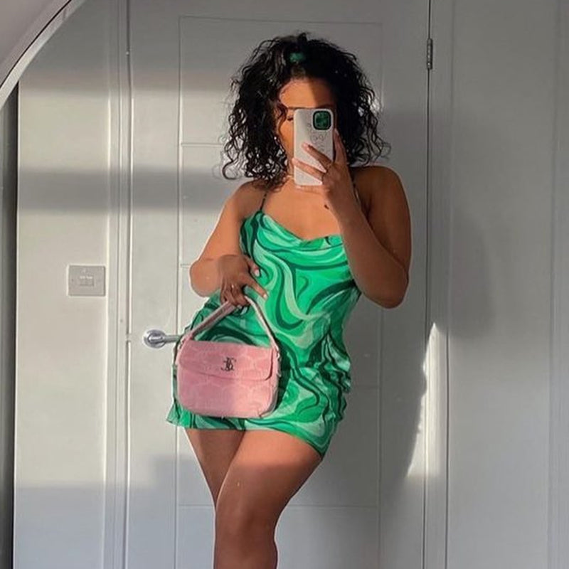 Summer Cross Green Slip Sexy Backless Dress
