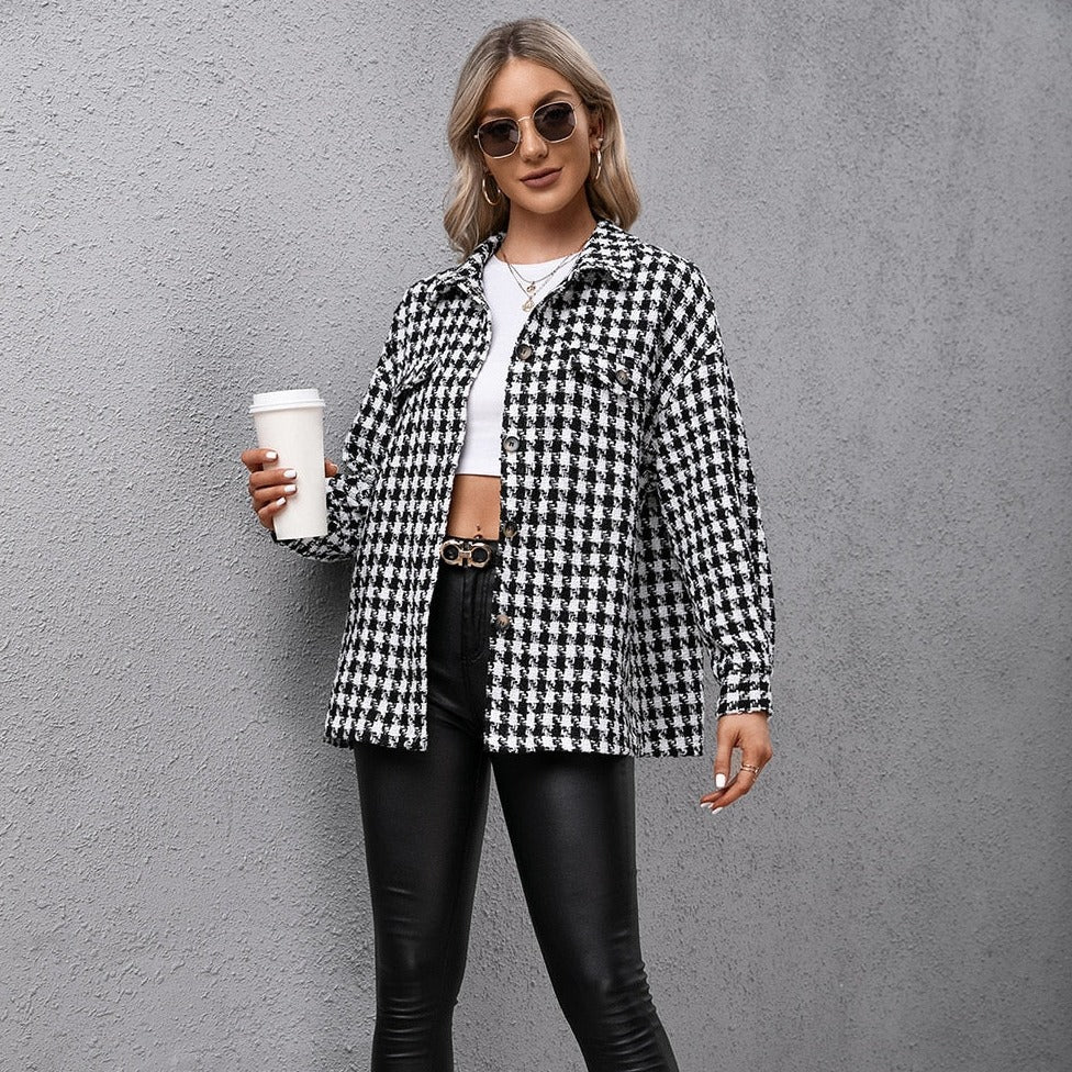 Houndstooth Shirt Loose Flannel