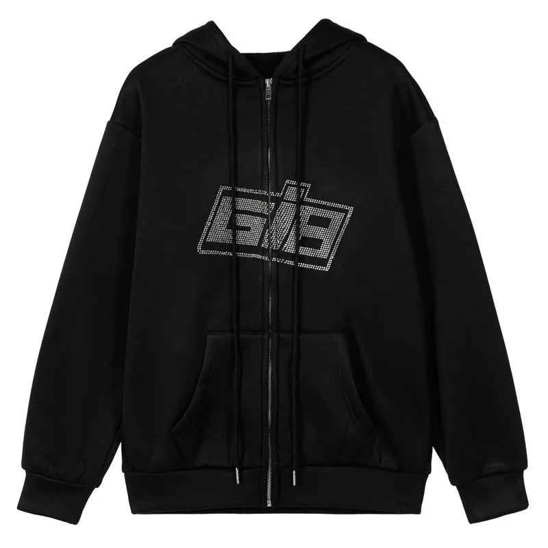 Rhinestone Zipper Hoodies