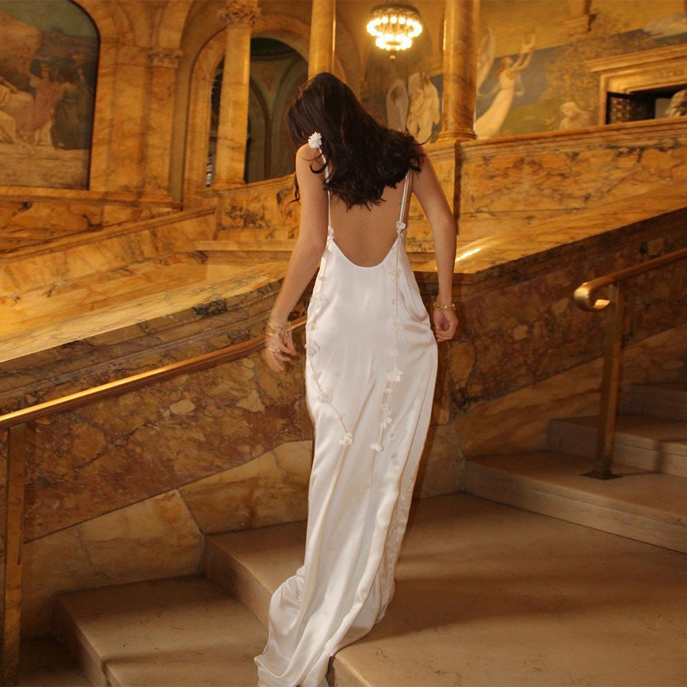 3D Flower Tassels Backless Cocktail Dress