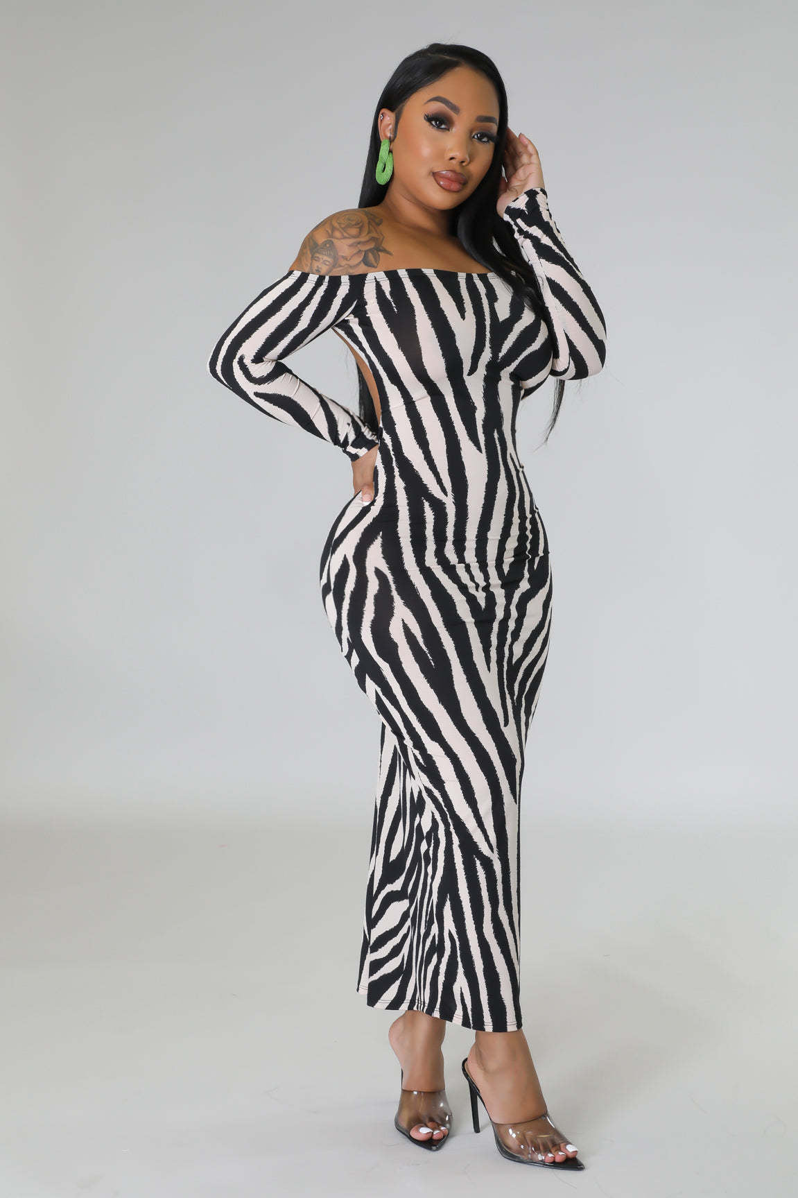 Zebra Off Shoulder Backless Dress