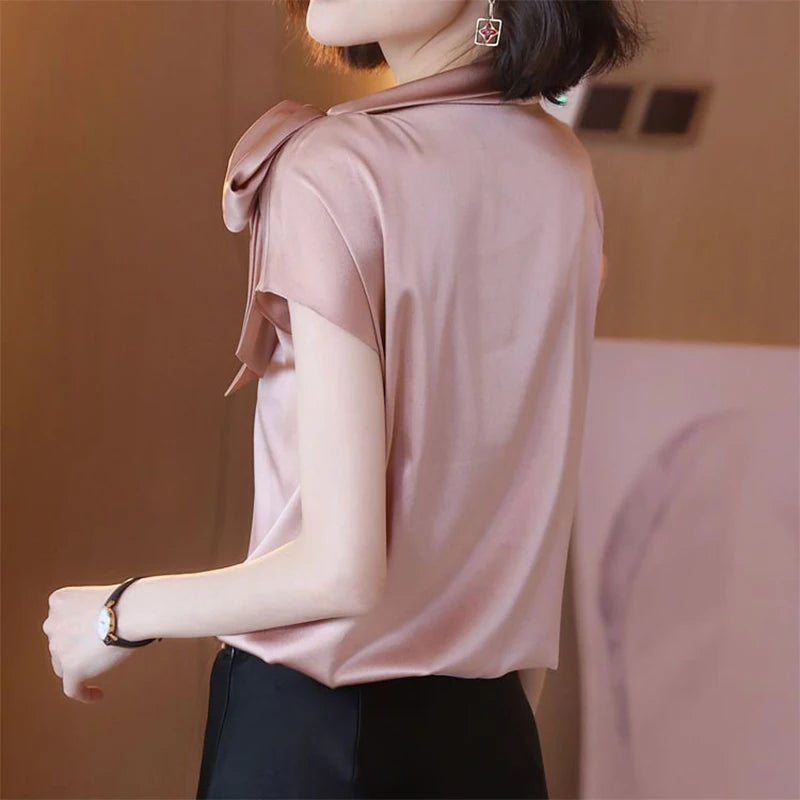 Elegant Fashion Bow Satin Blouse