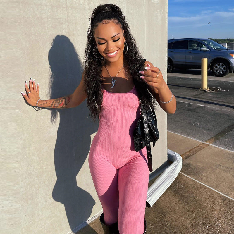 Square Neck Thick Straps Jumpsuit