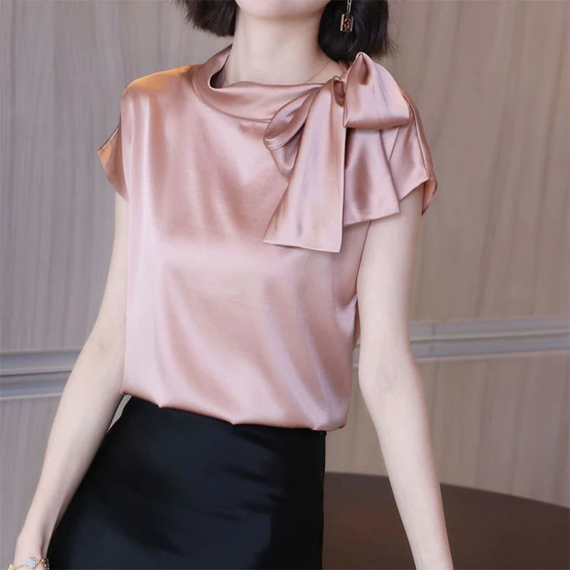 Elegant Fashion Bow Satin Blouse
