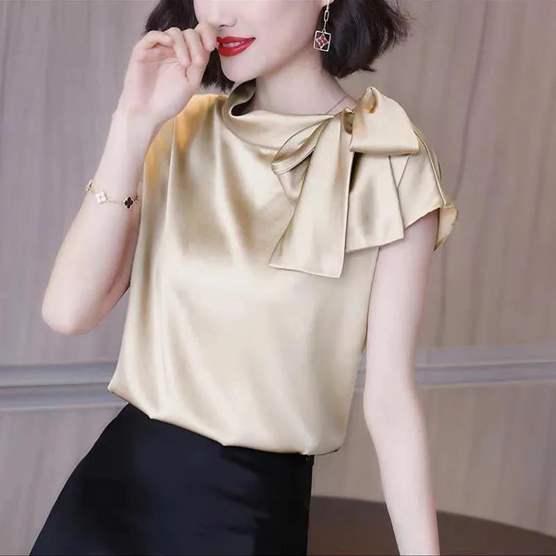 Elegant Fashion Bow Satin Blouse