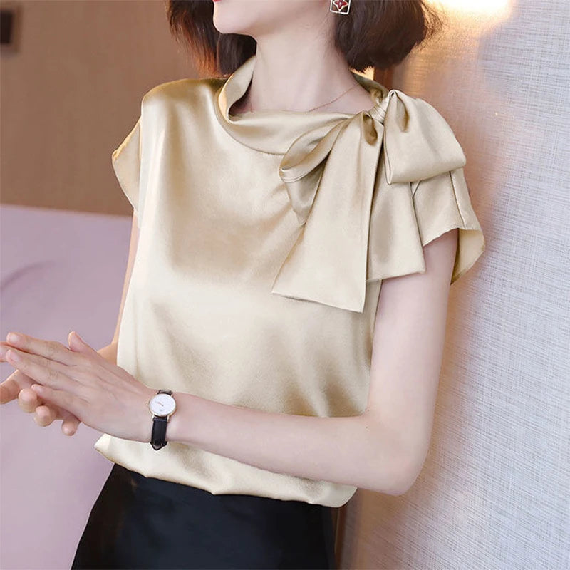 Elegant Fashion Bow Satin Blouse