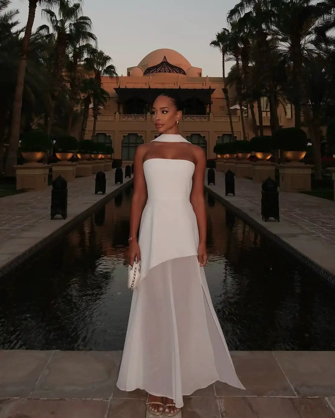 The Solenne Draped Sheer Gown