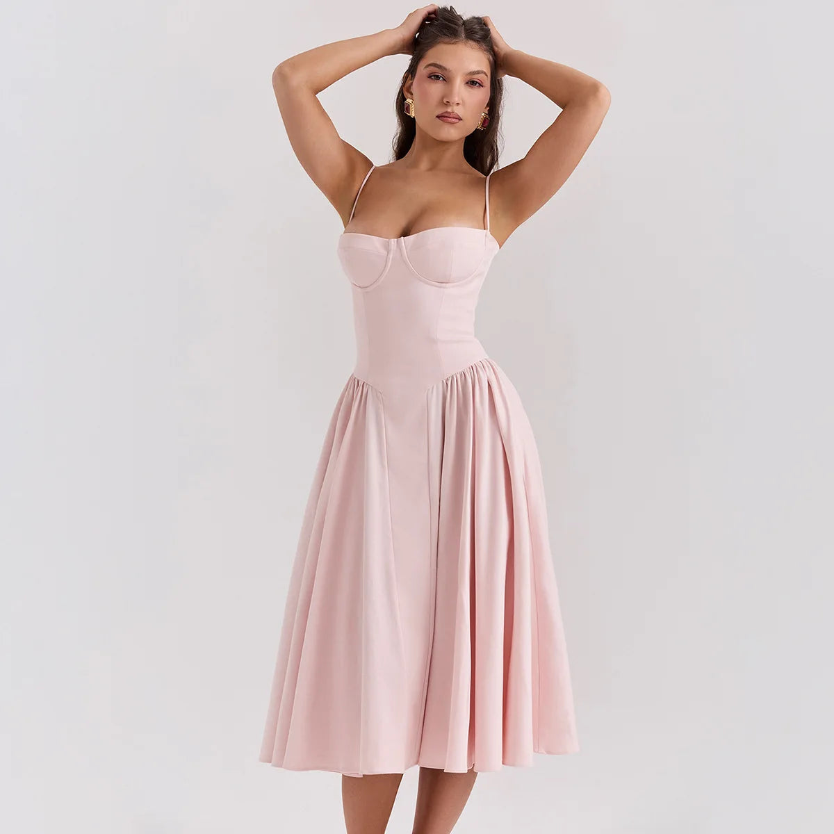 French Pink Corset Midi Dress