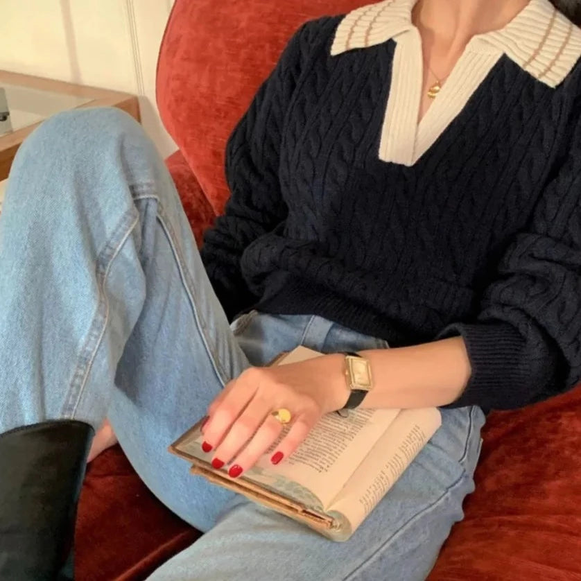 Vintage Striped Collar Sweater