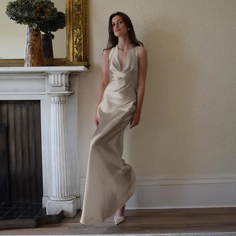 The Liora Backless Satin Gown