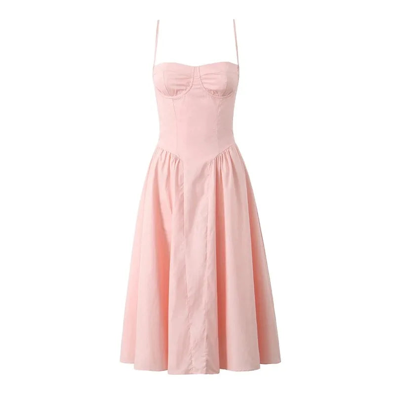 French Pink Corset Midi Dress