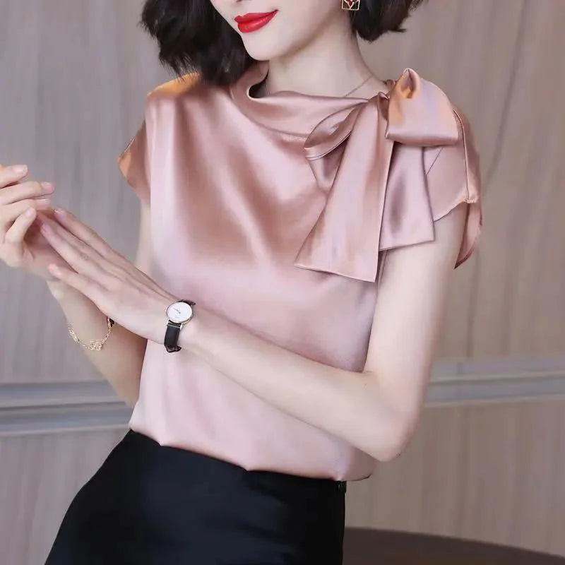 Elegant Fashion Bow Satin Blouse