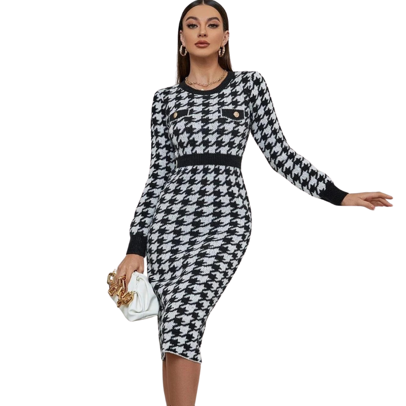 Houndstooth Elegant Midi Dress