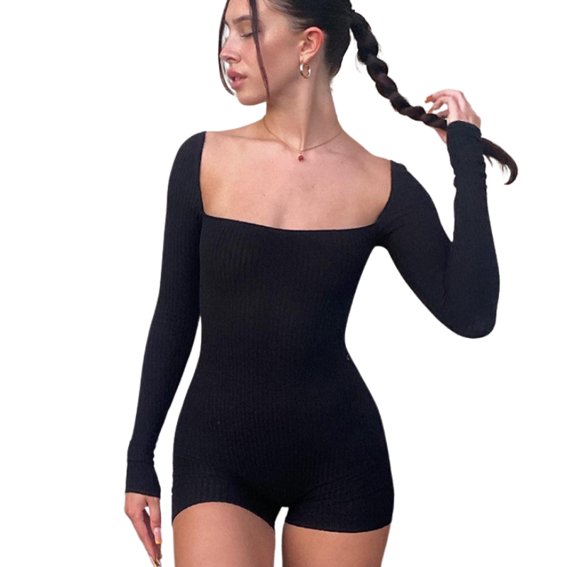 Square Collar Romper Bodysuit