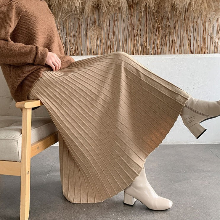 Winter Elegant Pleated Knit Skirts