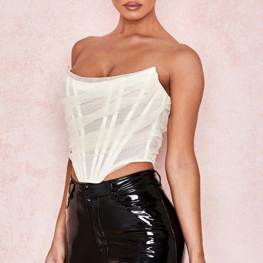 Backless Mesh Bustier Corset Style Women's Strapless Top