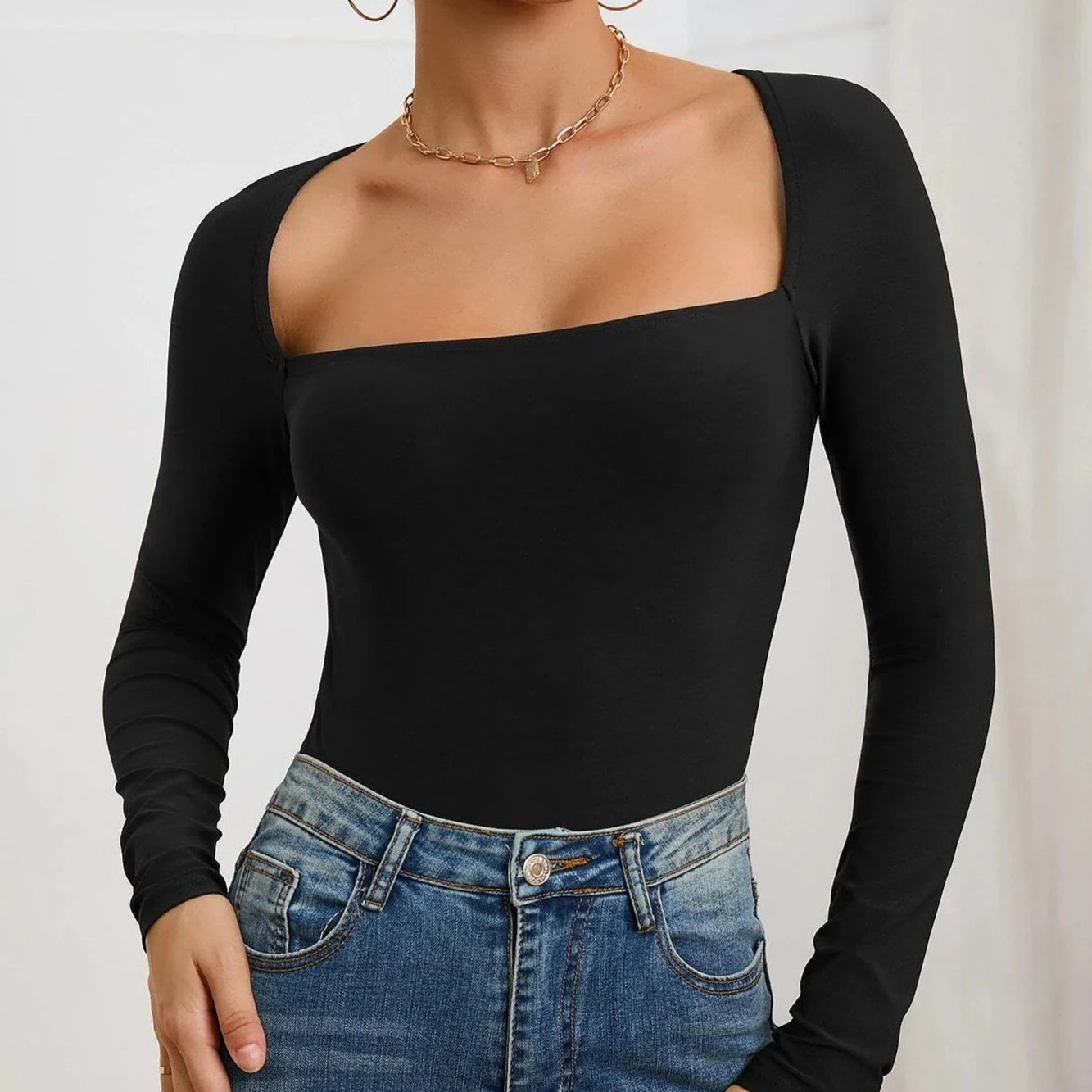 Elegant Square Neck Blouse Top