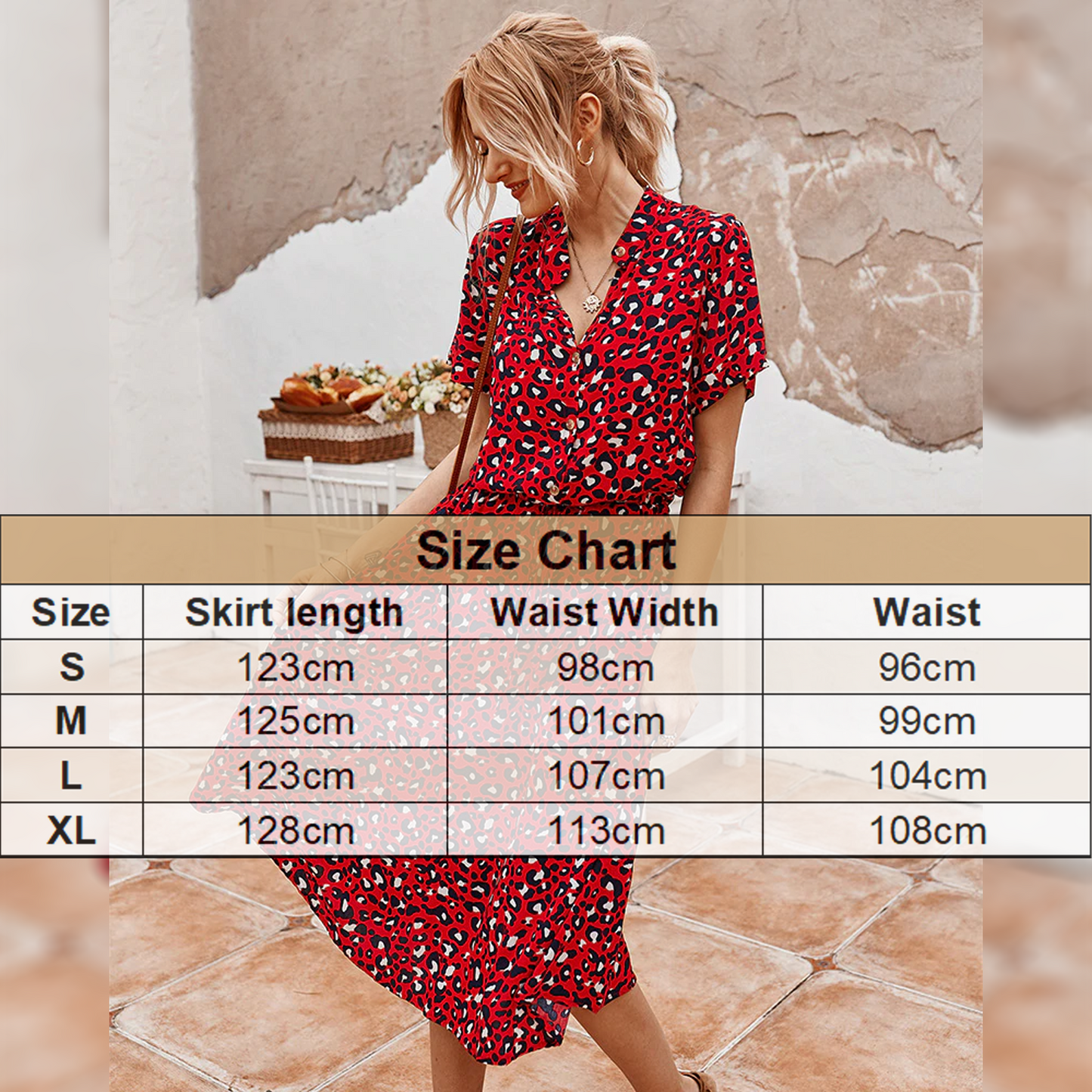 Ladies Bohemian Leopard Print Casual Midi Dress