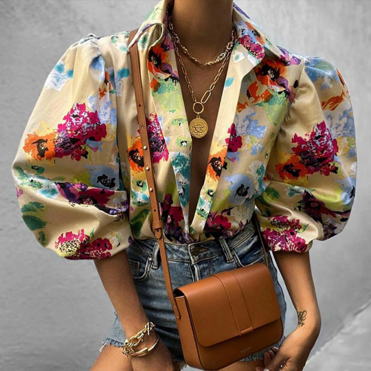 Elegant Casual Puff Shoulder Half Sleeves Women's Top