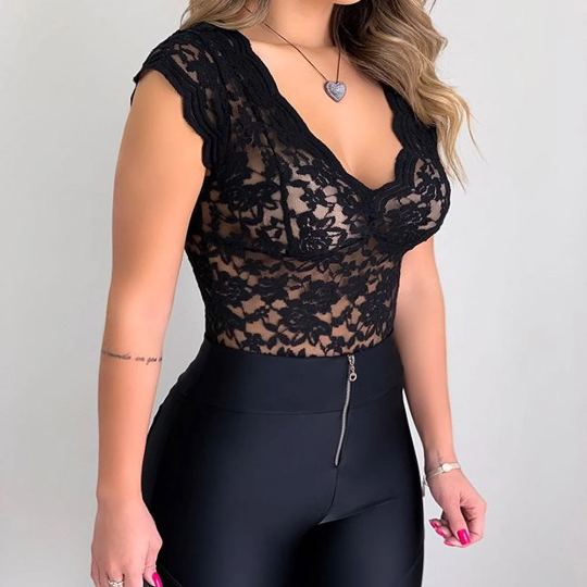 Lace Summer Blouse Sexy Deep V Neck Fashion Tops Sleeveless