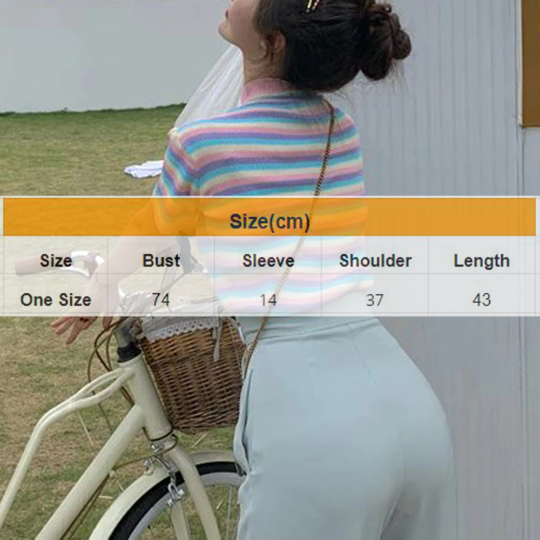 Colorful Kpop Fashion Rainbow Stripes Print High Neck Style T Shirt(One Size)