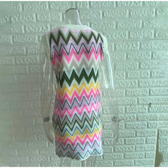 Zigzag Rainbow Lines Knitted Round Neck Dress