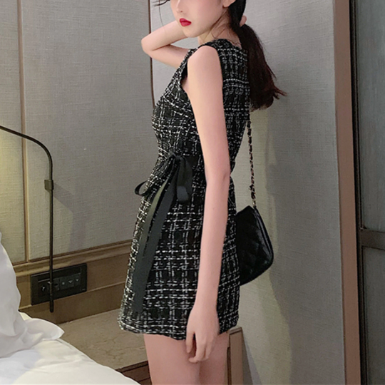 Classic Empire Sleeveless Plaid Pattern Women's Mini Dress