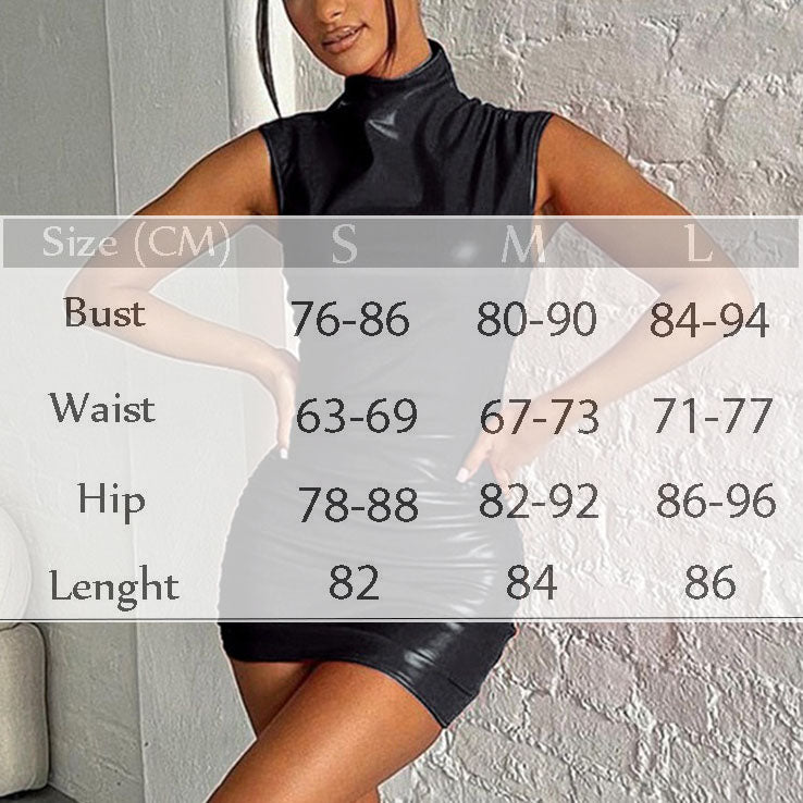 High Neck Ruched Leather Dress