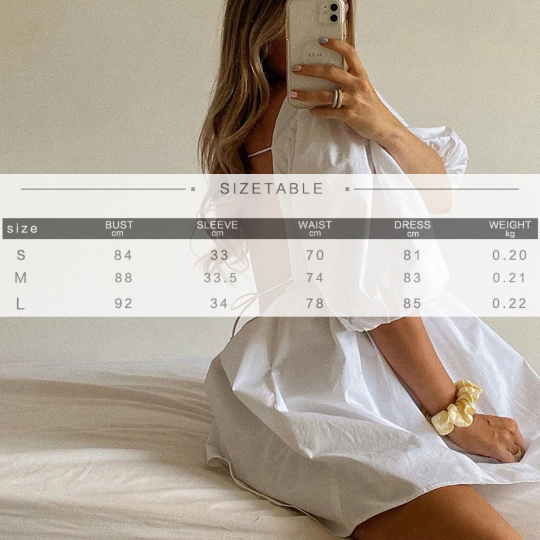 Puff Shoulder Sleeves Mini Dress - White Trendy Fashion Casual