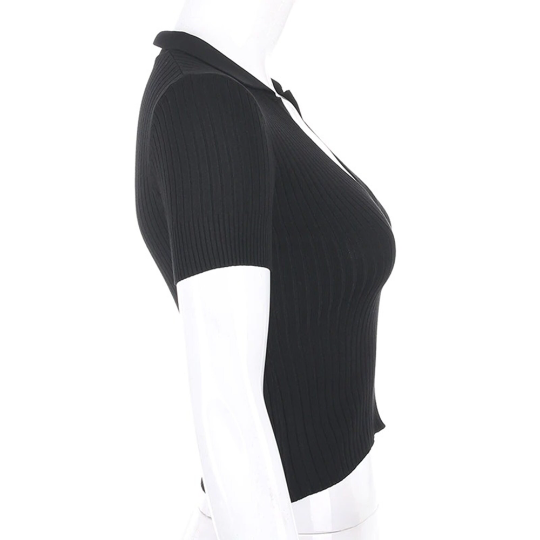 Chic knitted V-neck Short Sleeves Style Women's Skinny Top