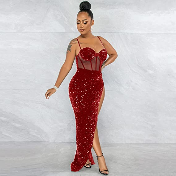 Sequins High Split Maxi Dress