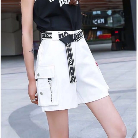 Women's High Waist Jogger Type Belted Shorts