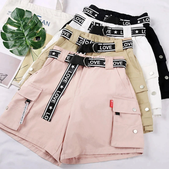 Women's High Waist Jogger Type Belted Shorts