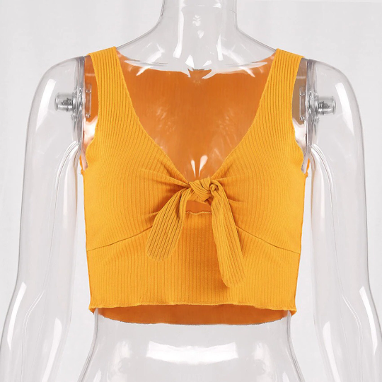 Ribbed Bowknot Tie Style Fashion Crop Top
