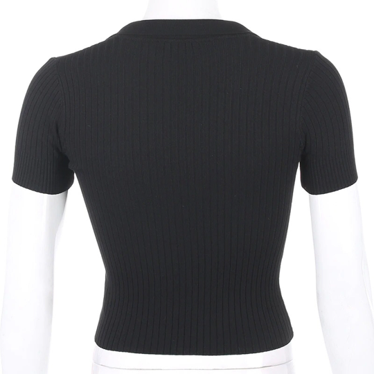 Chic knitted V-neck Short Sleeves Style Women's Skinny Top