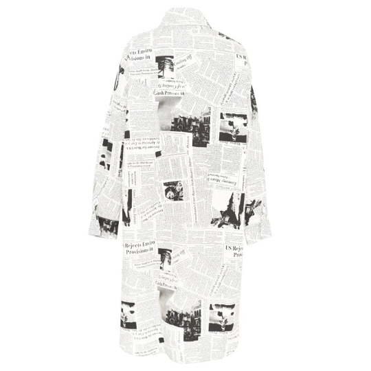 White Newspaper Cardigan Print Loose Dress