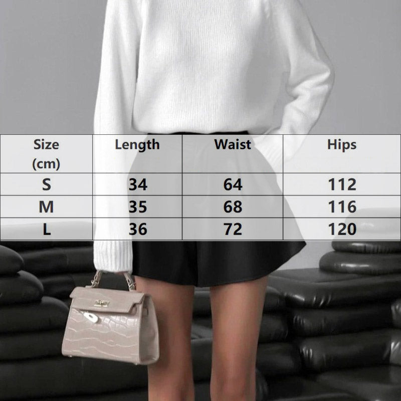 Casual Pleated Flare Leather Shorts