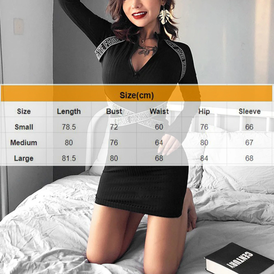 Zipped High Neck Long Sleeves Autumn Fashion Mini Dress