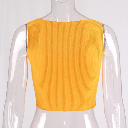 Ribbed Bowknot Tie Style Fashion Crop Top
