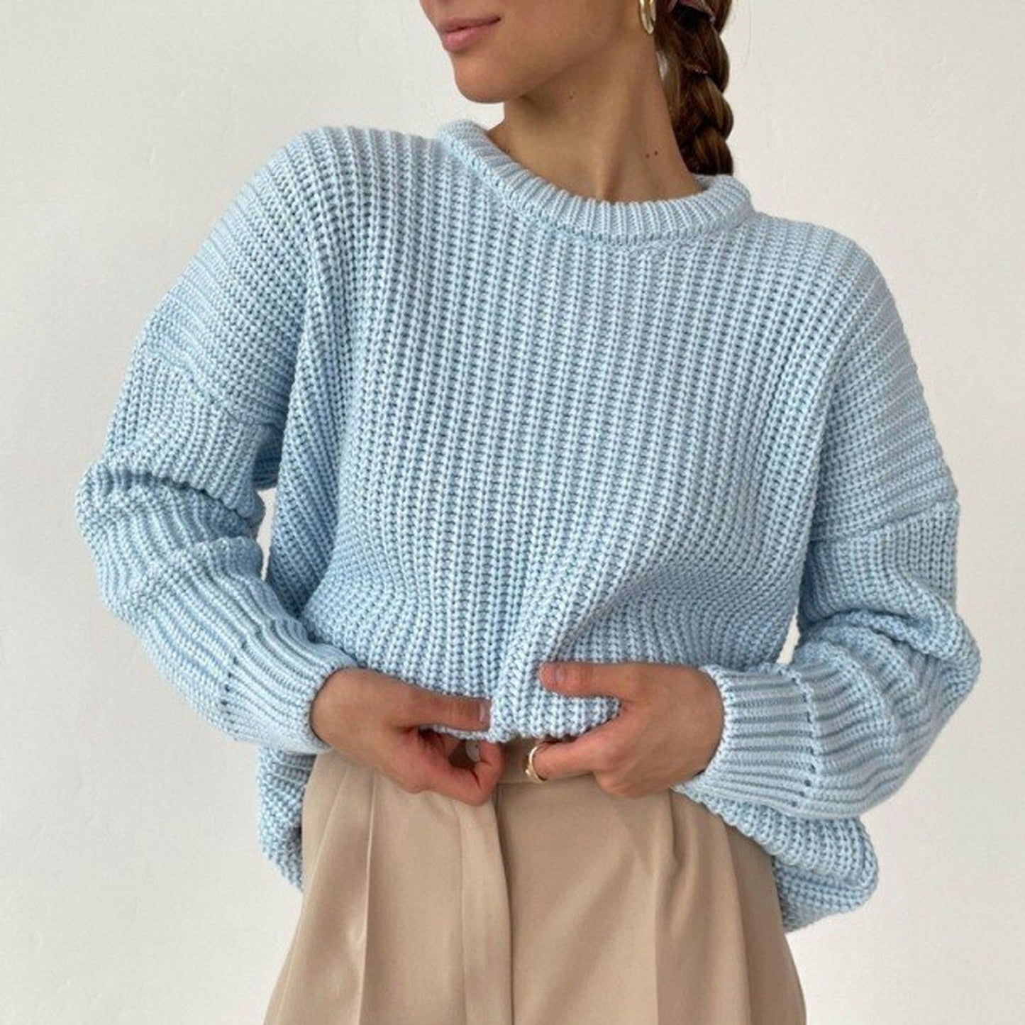 Thick Autumn Sweater Long Sleeve - Women Loose Pullovers Cashmere Solid Knitted
