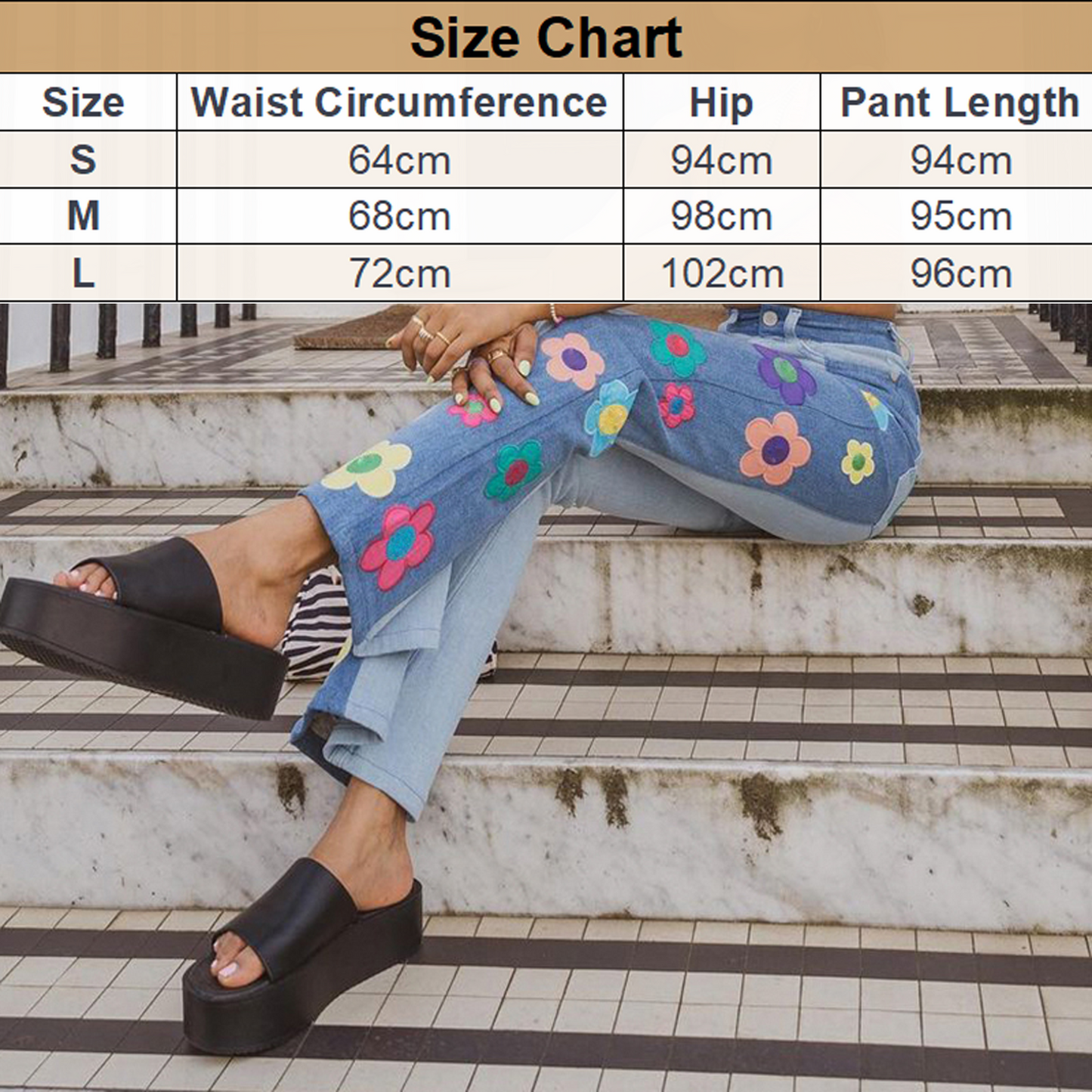 High Waist Floral Wide Leg Flare Jeans