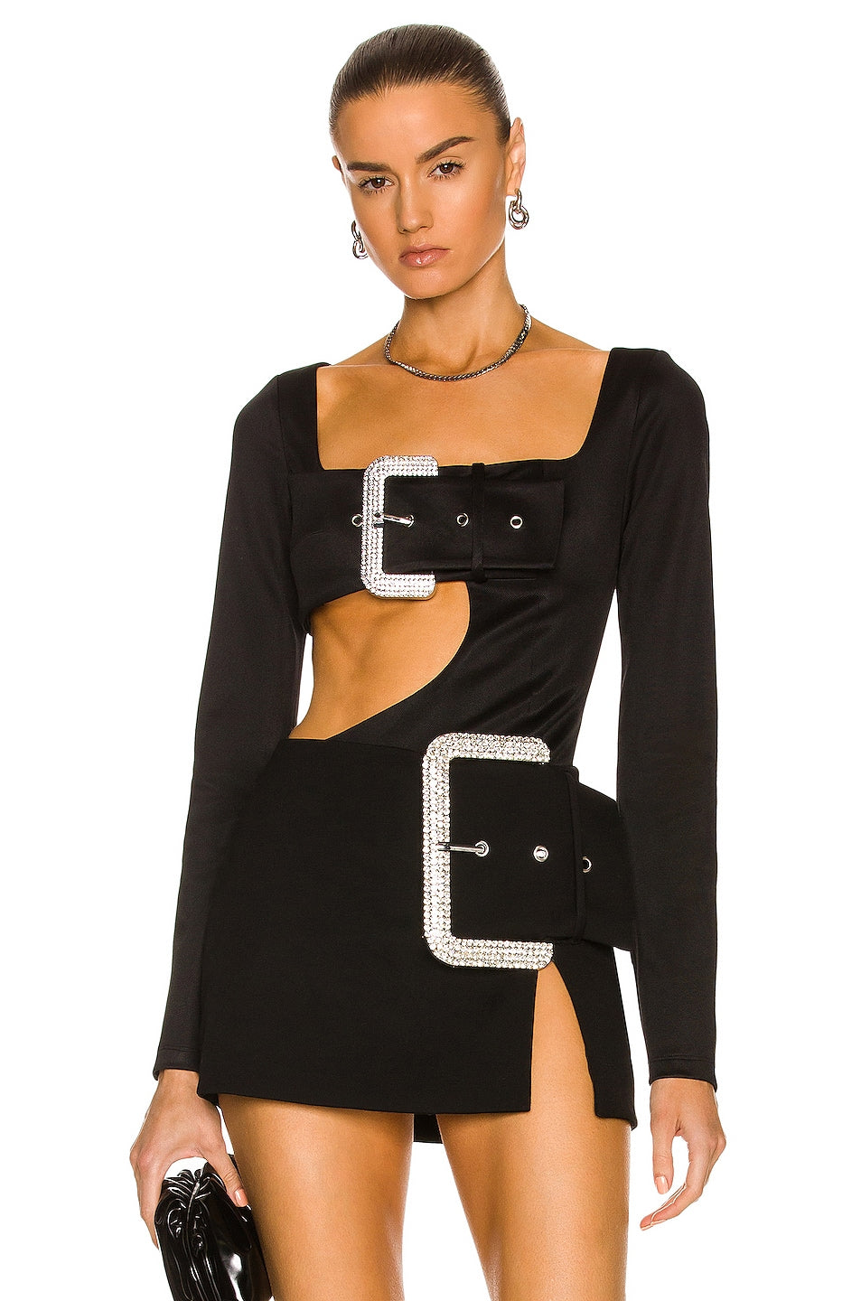 Luxury Diamonds Buckle Belt Bodysuits Skirt
