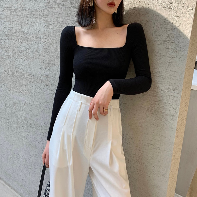 Elegant Square Neck Blouse Top