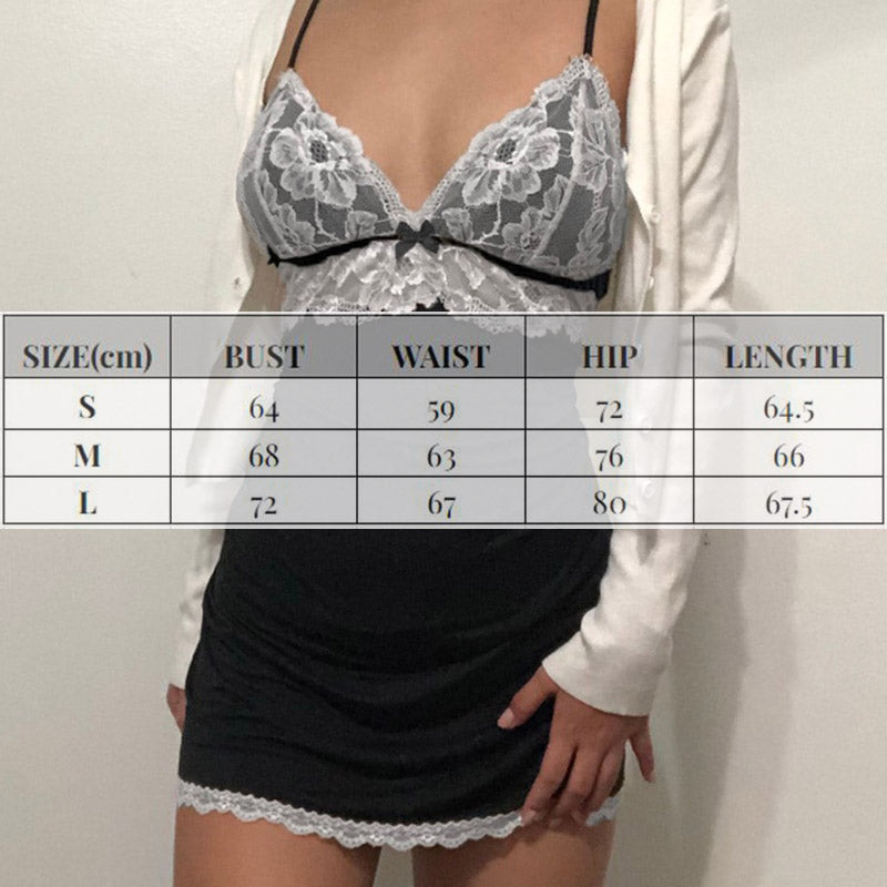 Patchwork Lace Bow Mini Dress