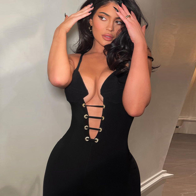 Spaghetti Strap Deep Cut Jumpsuit