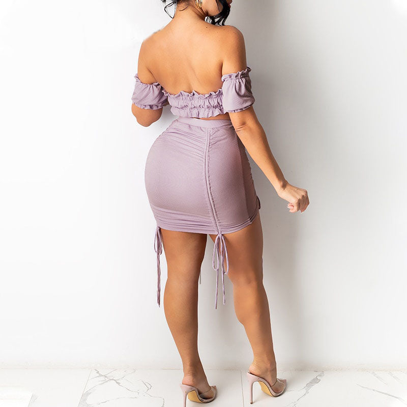 Purple Off shoulder Ruffles Set