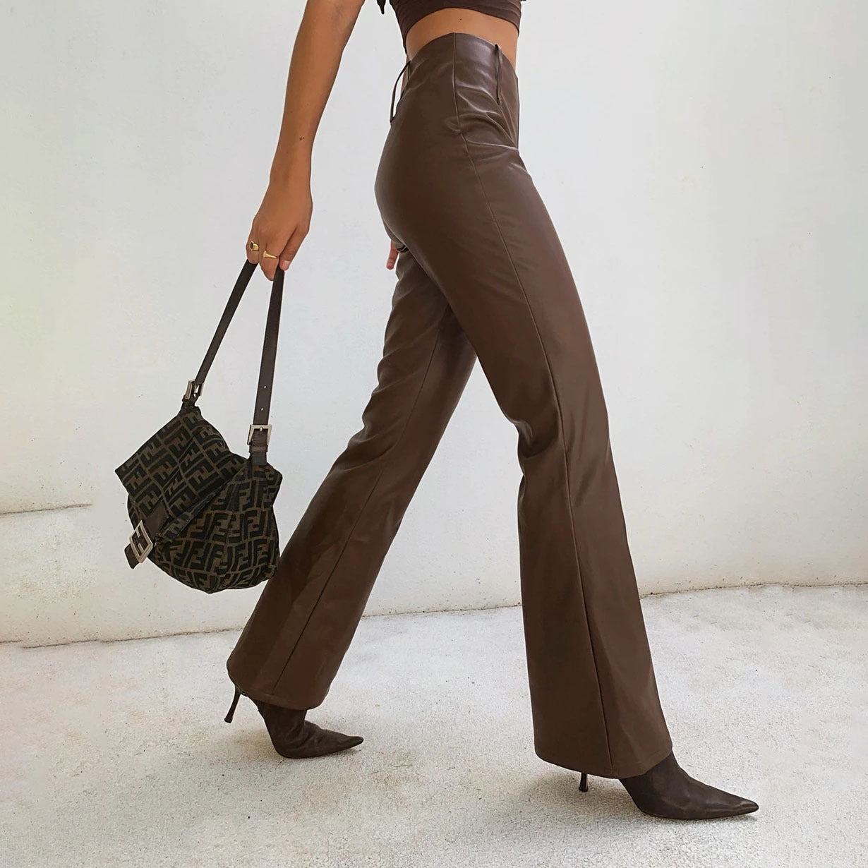 Women Auburn Flared Leather Pants