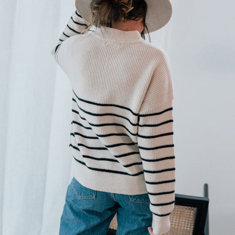 Stripes Knitted Half Zip Sweatshirt