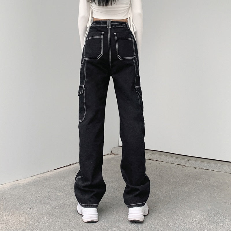 White Stitched Loose Cargo Pants
